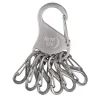 1 moschettone in acciaio inox collegato a sei microlock in plastica