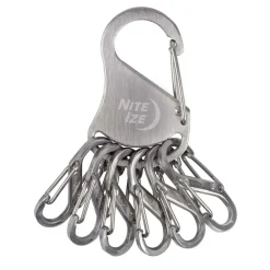 1 moschettone in acciaio inox collegato a sei microlock in plastica