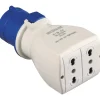 Adattatore industriale spina 16 A 2P+T e 2 prese bivalenti IP20 blu