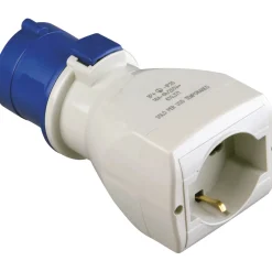 Adattatore industriale spina 16A 2P+T e 1 presa pluristandard IP20 blu