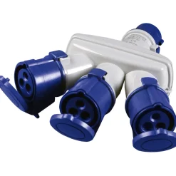 Adattatore industriale triplo spina e 3 prese 16 A 2P+T IP44 blu