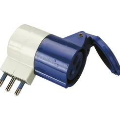 Adattatore spina civile 16 A 2P+T e 1 presa industriale 16 A IP20 blu