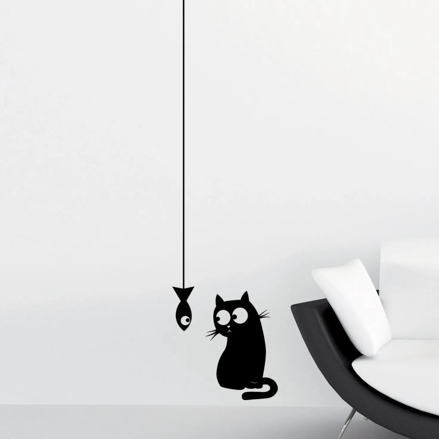Adesivi murali Cat & Fish 15x31 cm 2 fogli