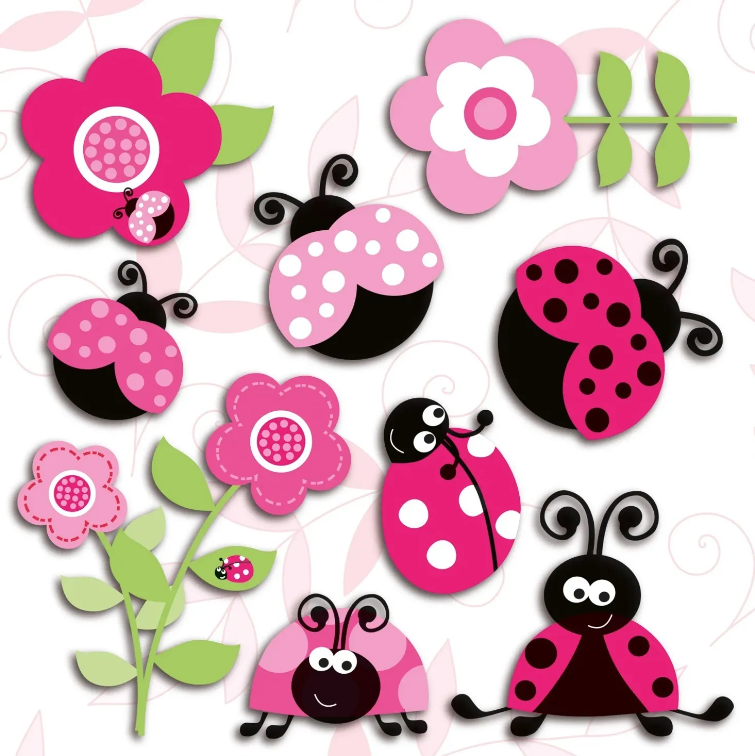 Adesivo decorativo per parete 3D Pink Ladybugs 31x31 cm