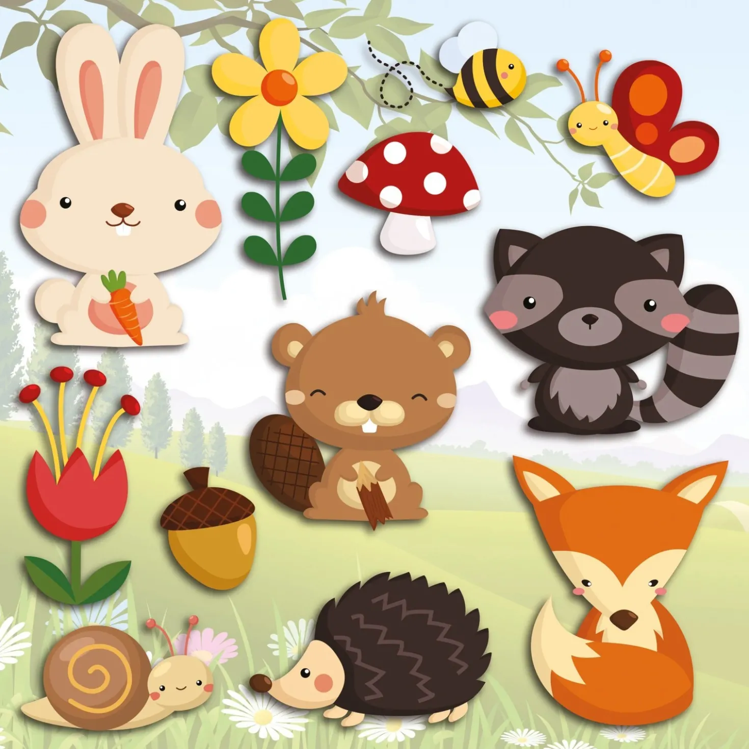 Adesivo decorativo per parete 3D Happy Forest 31x31 cm