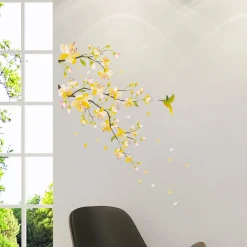 Adesivo decorativo per parete Yellow Branch 2 fogli 31x31 cm