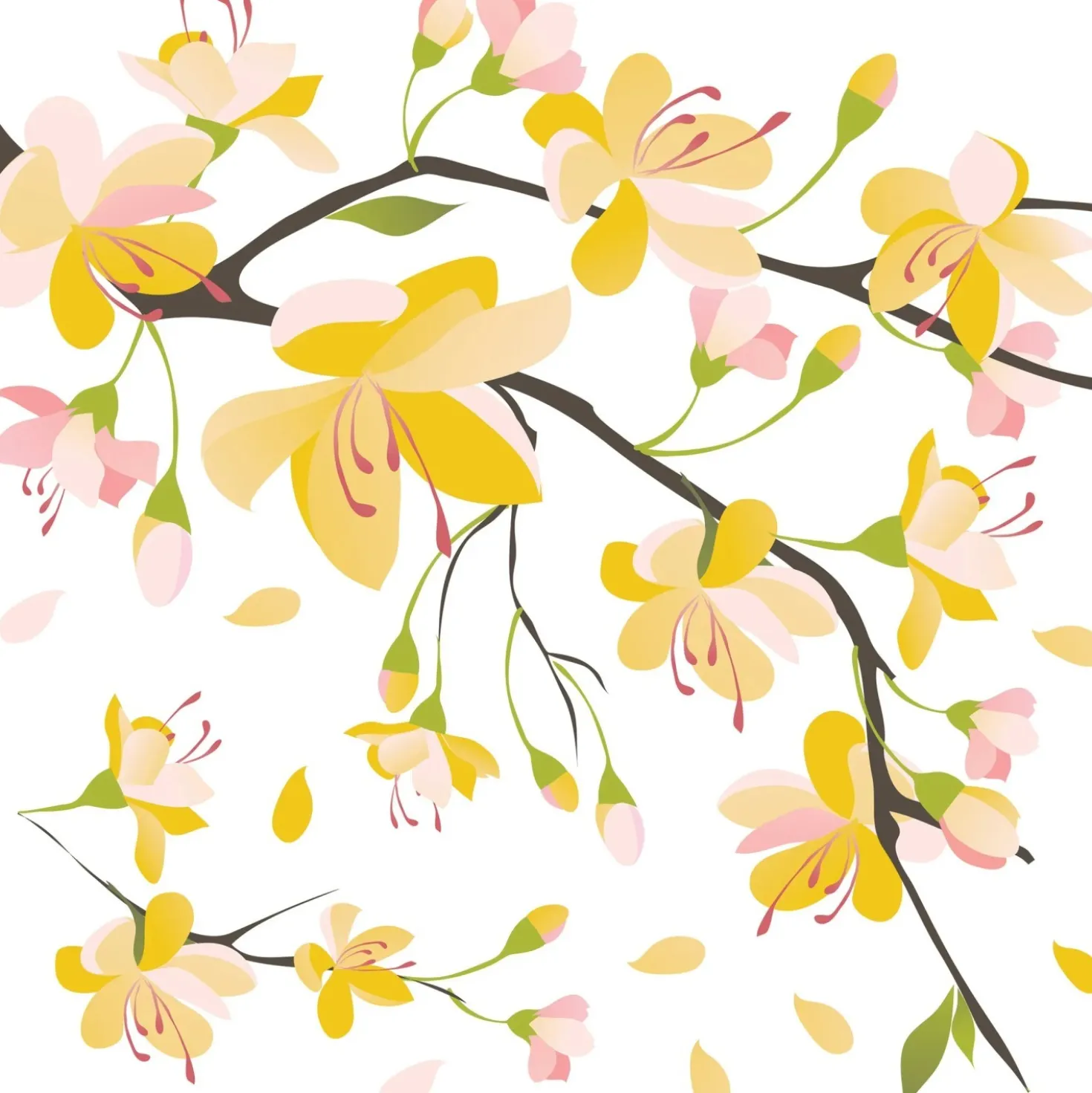 Adesivo decorativo per parete Yellow Branch 2 fogli 31x31 cm