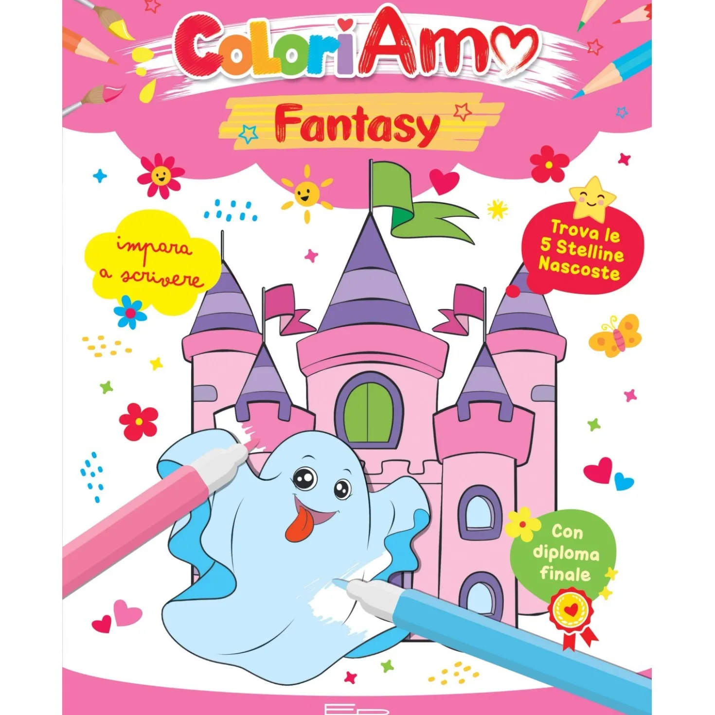 Album Coloriamo Fantasy 32 pagine con elementi nascosti e diploma