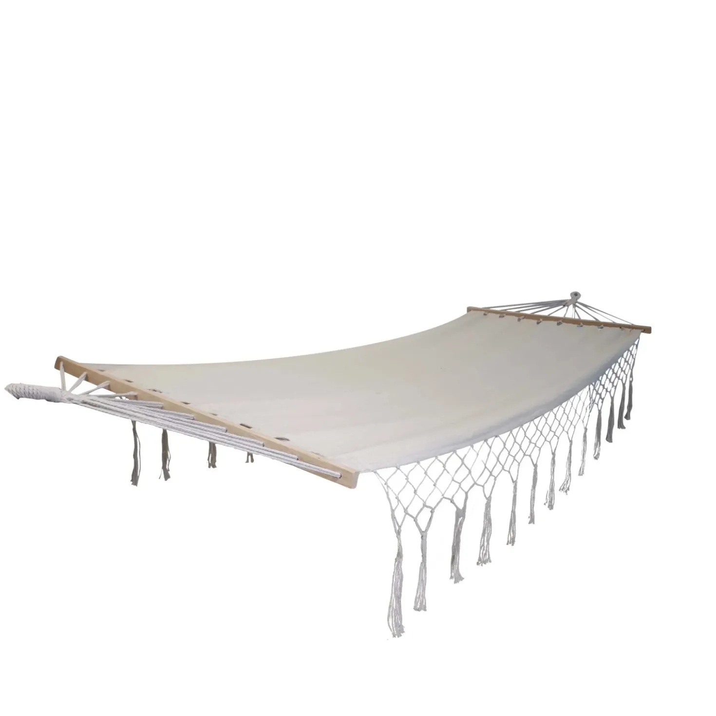 Amaca in cotone e poliestere con barre in legno e frange 200x80 cm