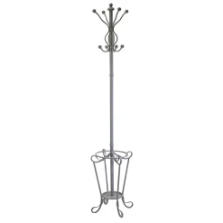 Appendiabiti a stelo in metallo con portaombrelli H 180 cm grigio