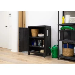 Armadio basso a 2 ante 1 ripiano plastica Garage 65x37x93 cm nero