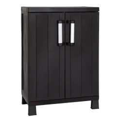 Armadio basso a 2 ante 1 ripiano plastica Garage 65x37x93 cm nero