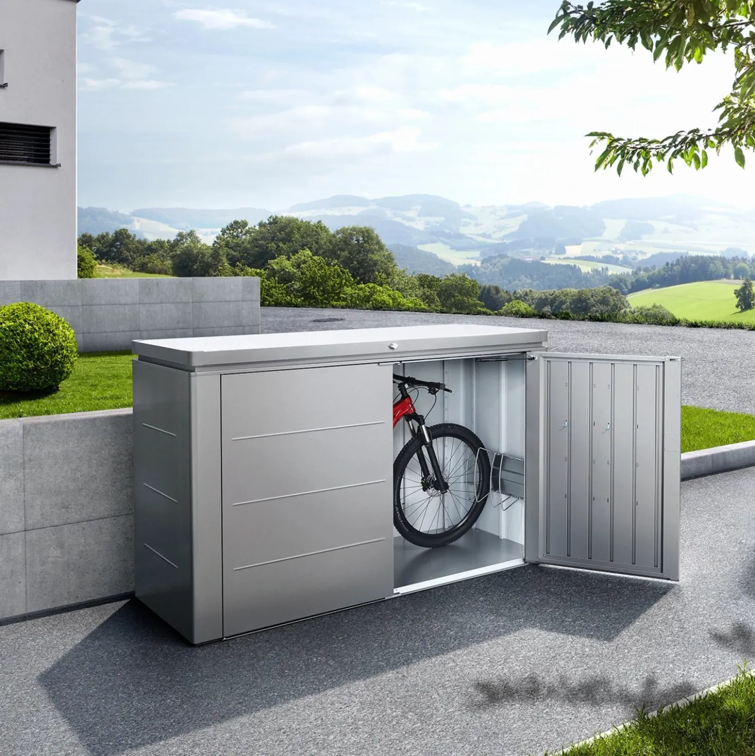 Armadio da esterno basso Biohort HighBoard 200x84x127 cm grigio quarzo