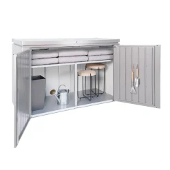 Armadio da esterno basso Biohort HighBoard 200x84x127 cm grigio quarzo