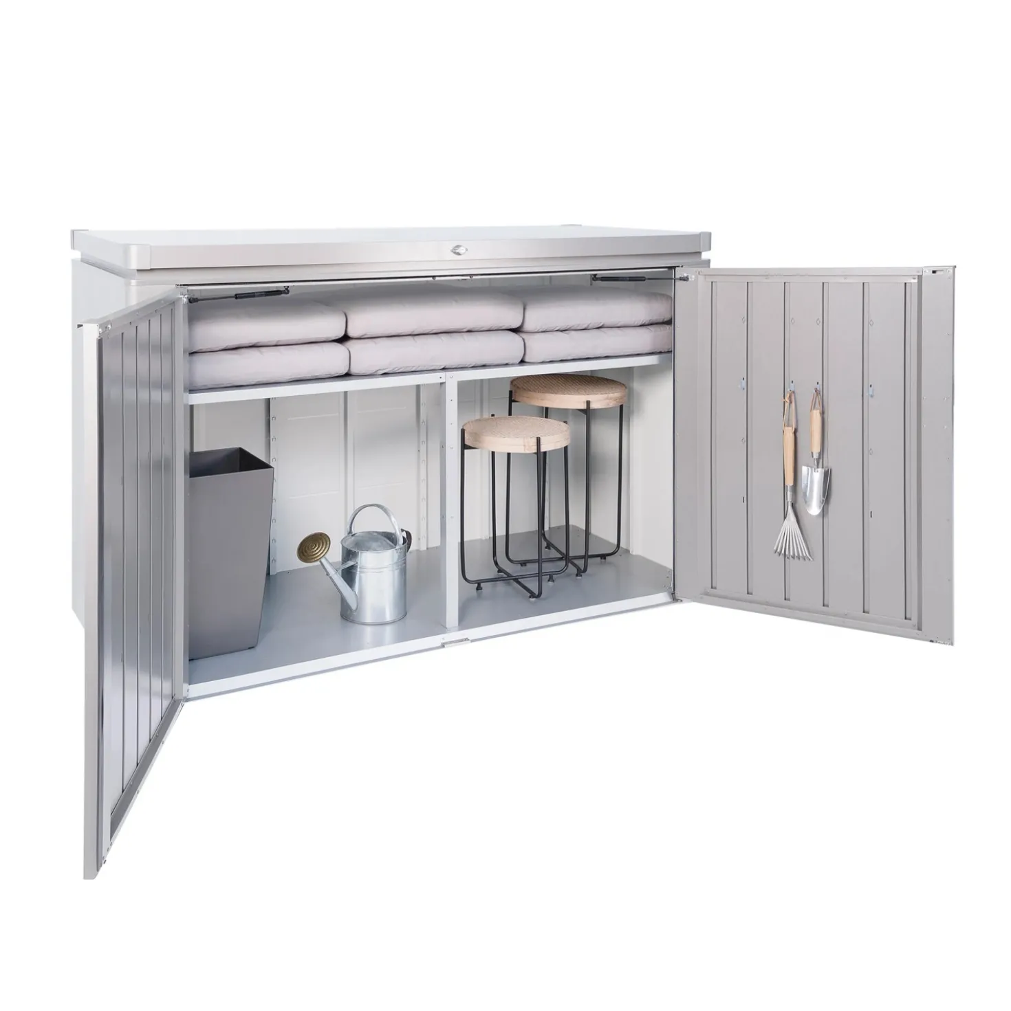 Armadio da esterno basso Biohort HighBoard 200x84x127 cm grigio quarzo