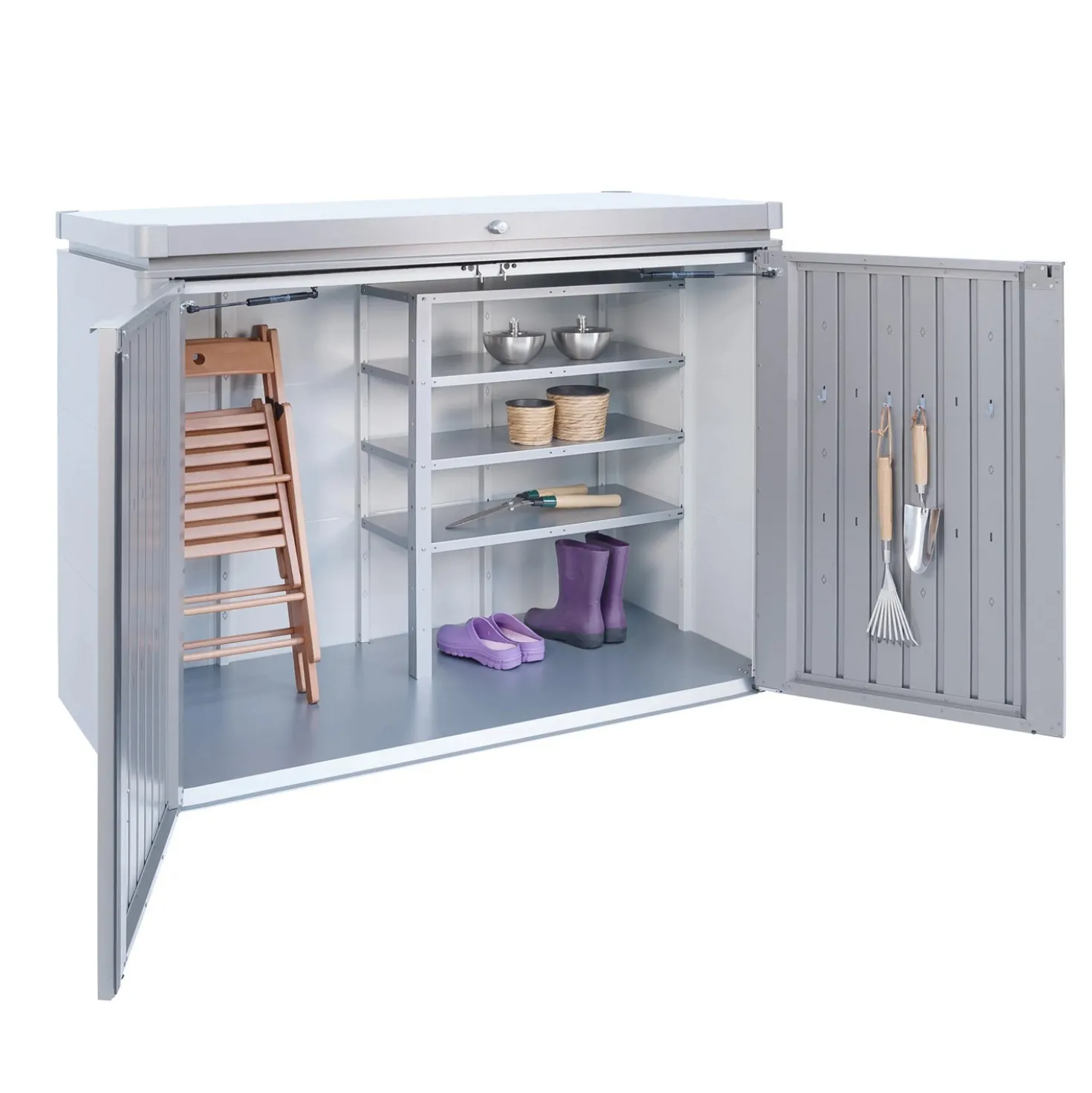 Armadio da esterno basso Biohort HighBoard 160x70x118 cm grigio quarzo