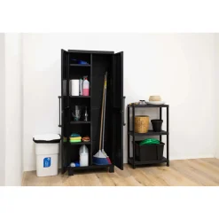Armadio portascope 2 ante vano porta-attrezzi plastica Garage 65x37x173 cm nero