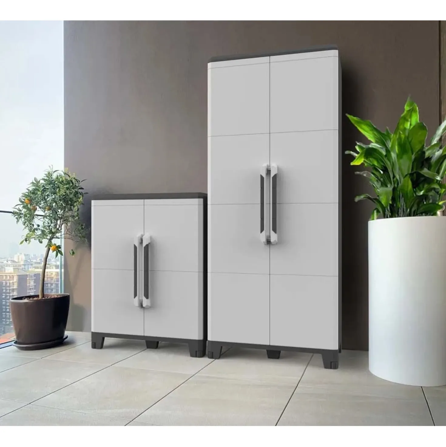Armadio Terry a 2 ante con 3 ripiani modulabili grigio