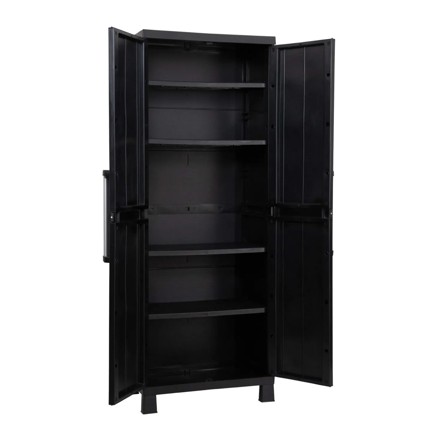 Armadio tuttopiani 2 ante 4 ripiani plastica Garage 65x37x173 cm nero