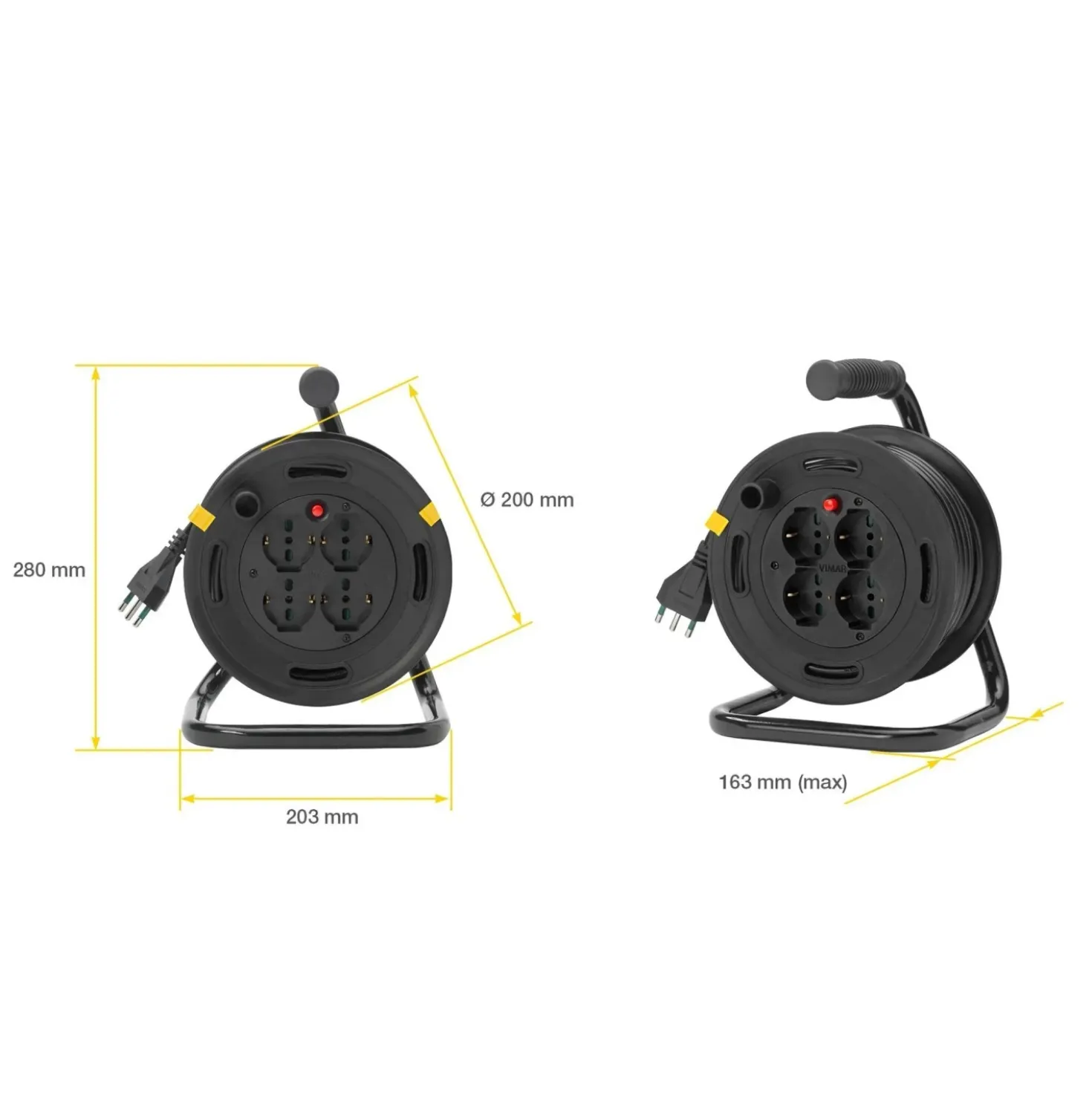 Avvolgicavo 16A Vimar 4 uscite universali 15 m nero
