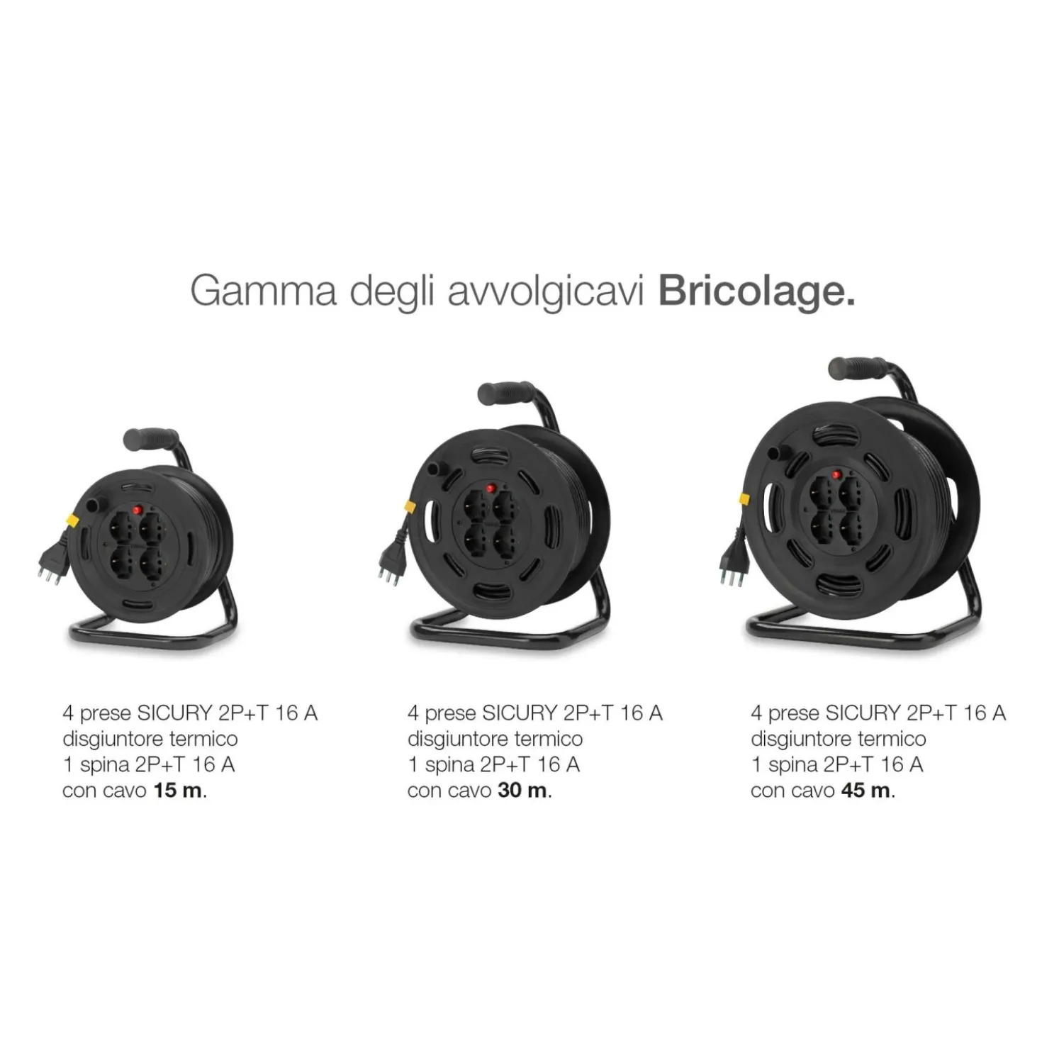 Avvolgicavo 16A Vimar 4 uscite universali 15 m nero