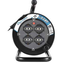 Avvolgicavo elettrico H05VV-F 3G1,5 mm² 4 prese polivalenti 15 m nero