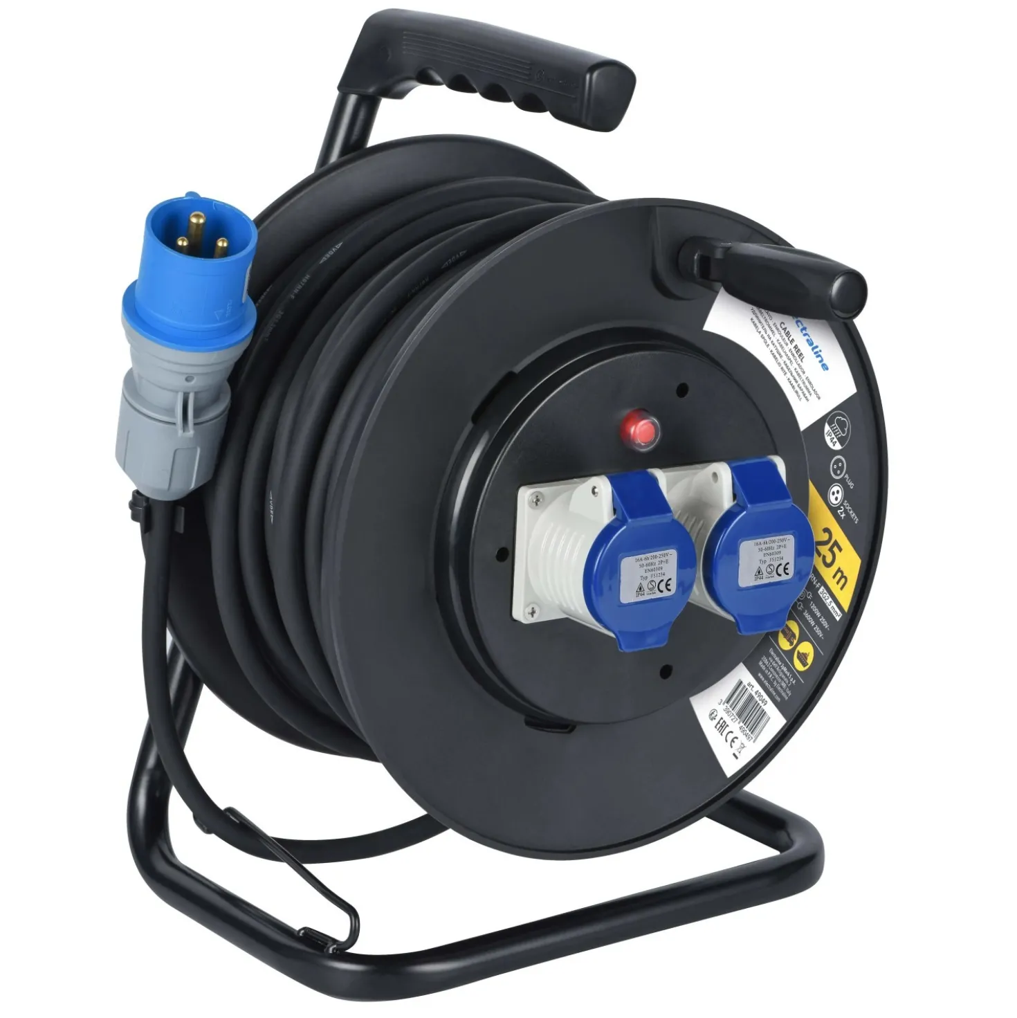 Avvolgicavo Industriale 2 prese CEE IP44 H07RN-F 3G2.5. 25 m Nero