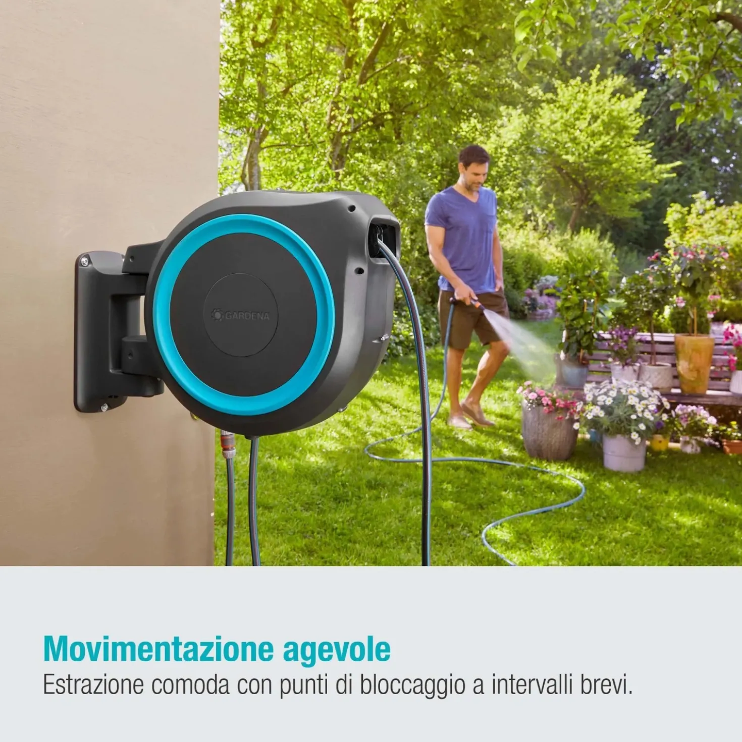 Avvolgitubo da parete automatico Rollup M/L Gardena tubo da 25 m Ø 13 mm