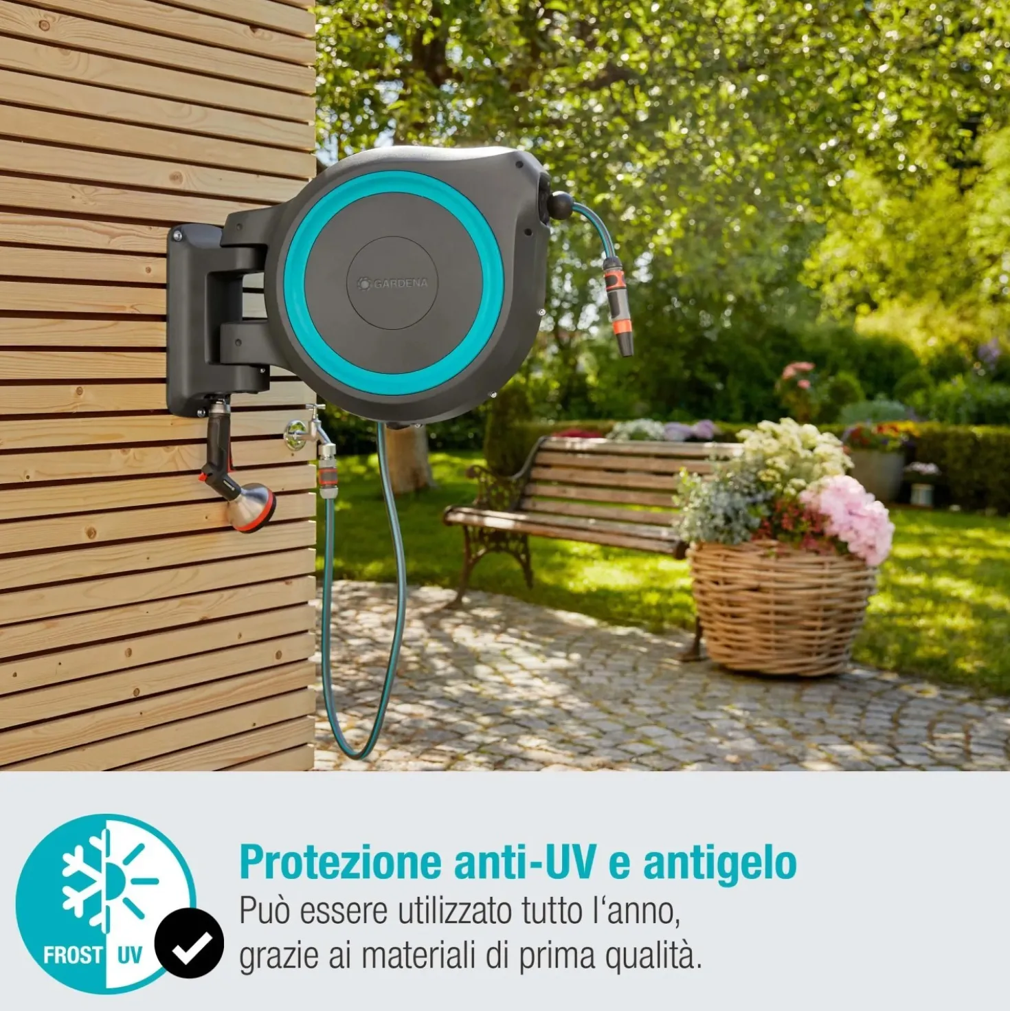 Avvolgitubo da parete automatico Rollup M/L Gardena tubo da 25 m Ø 13 mm