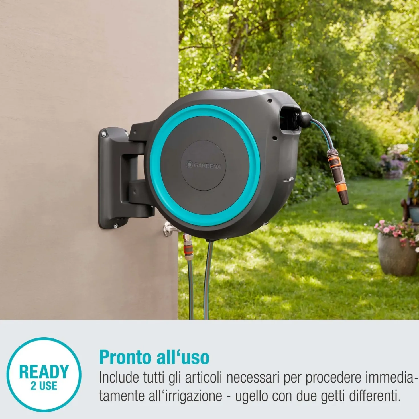 Avvolgitubo da parete automatico Rollup M/L Gardena tubo da 25 m Ø 13 mm