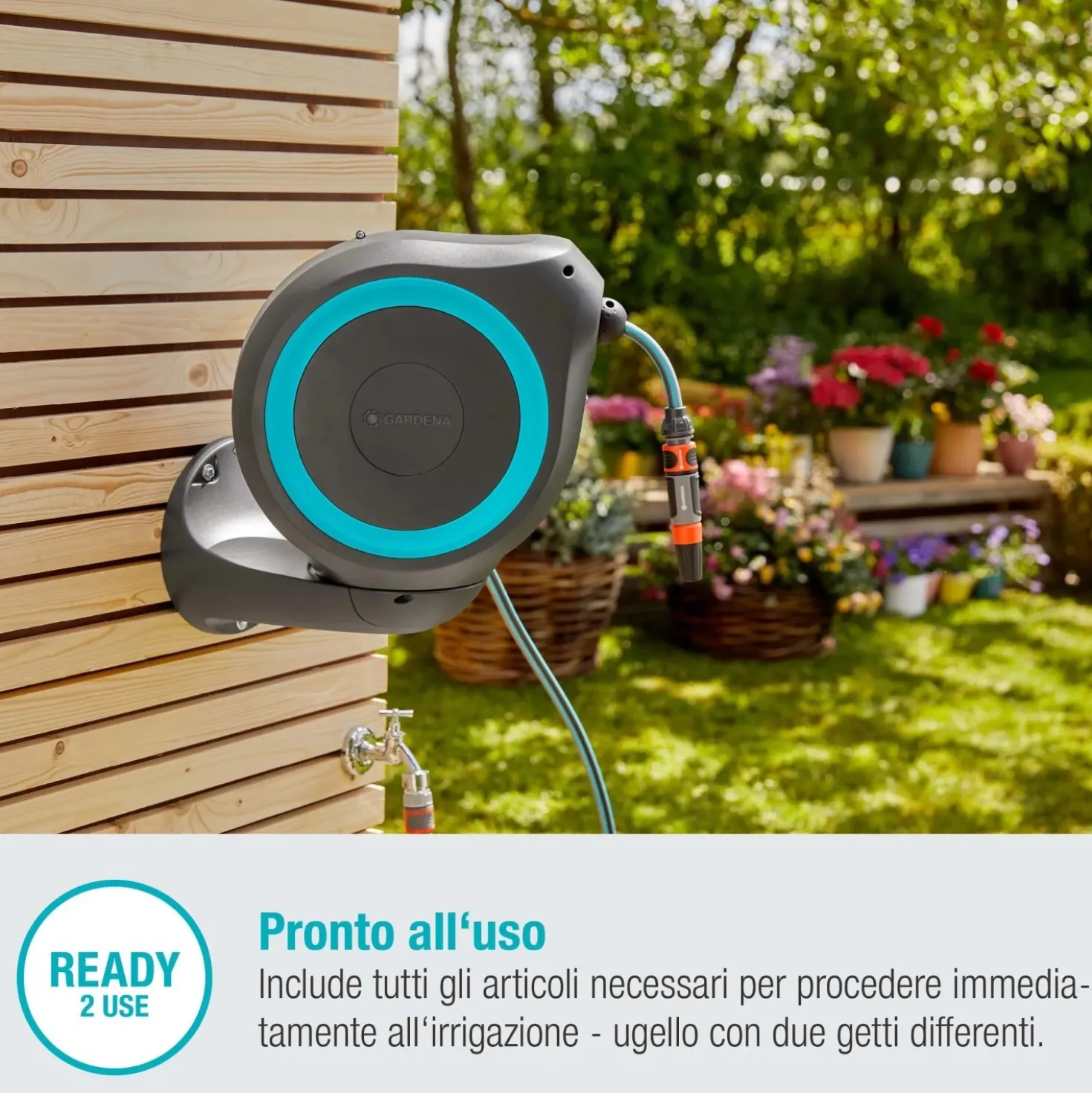 Avvolgitubo da parete automatico Rollup S Gardena tubo da 15 m Ø 11 mm
