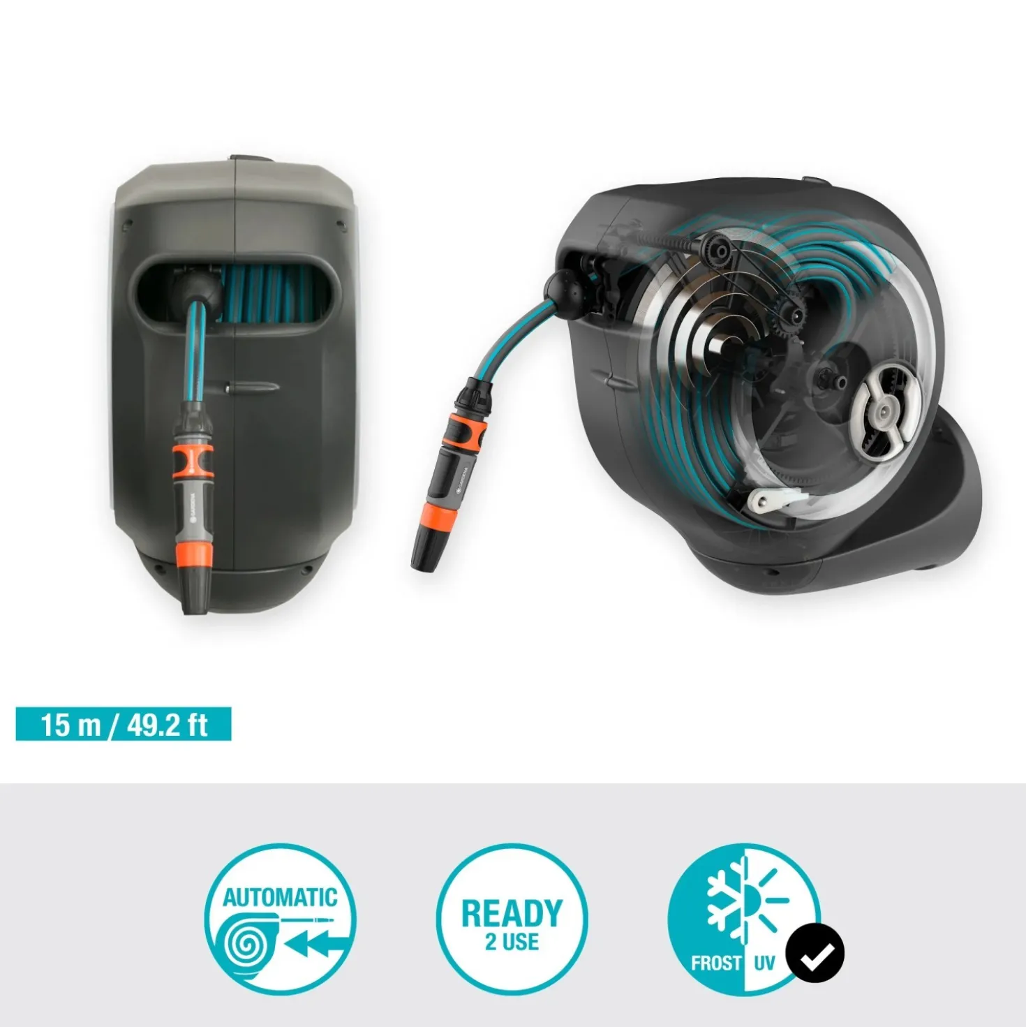 Avvolgitubo da parete automatico Rollup S Gardena tubo da 15 m Ø 11 mm