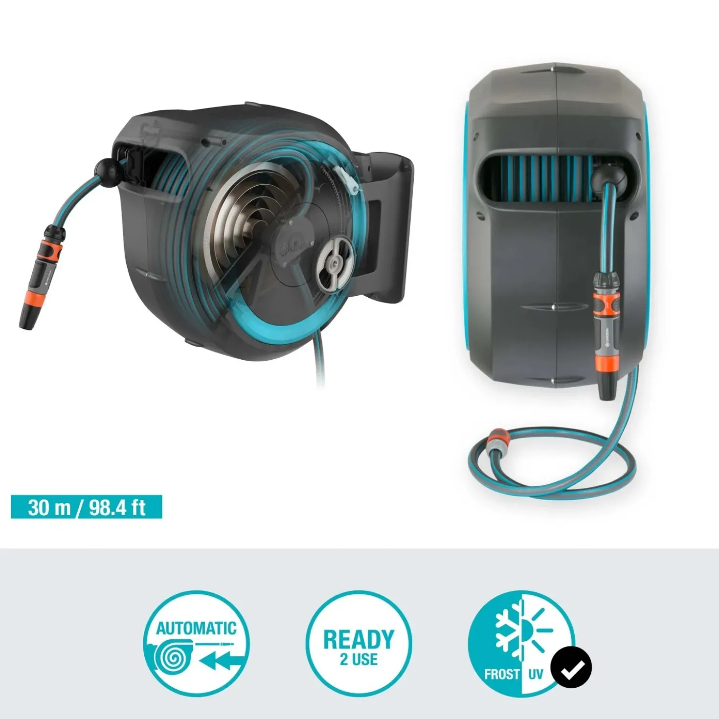 Avvolgitubo da parete automatico Rollup L Gardena tubo da 30 m Ø 13 mm