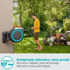 Avvolgitubo da parete automatico Rollup L Gardena tubo da 30 m Ø 13 mm