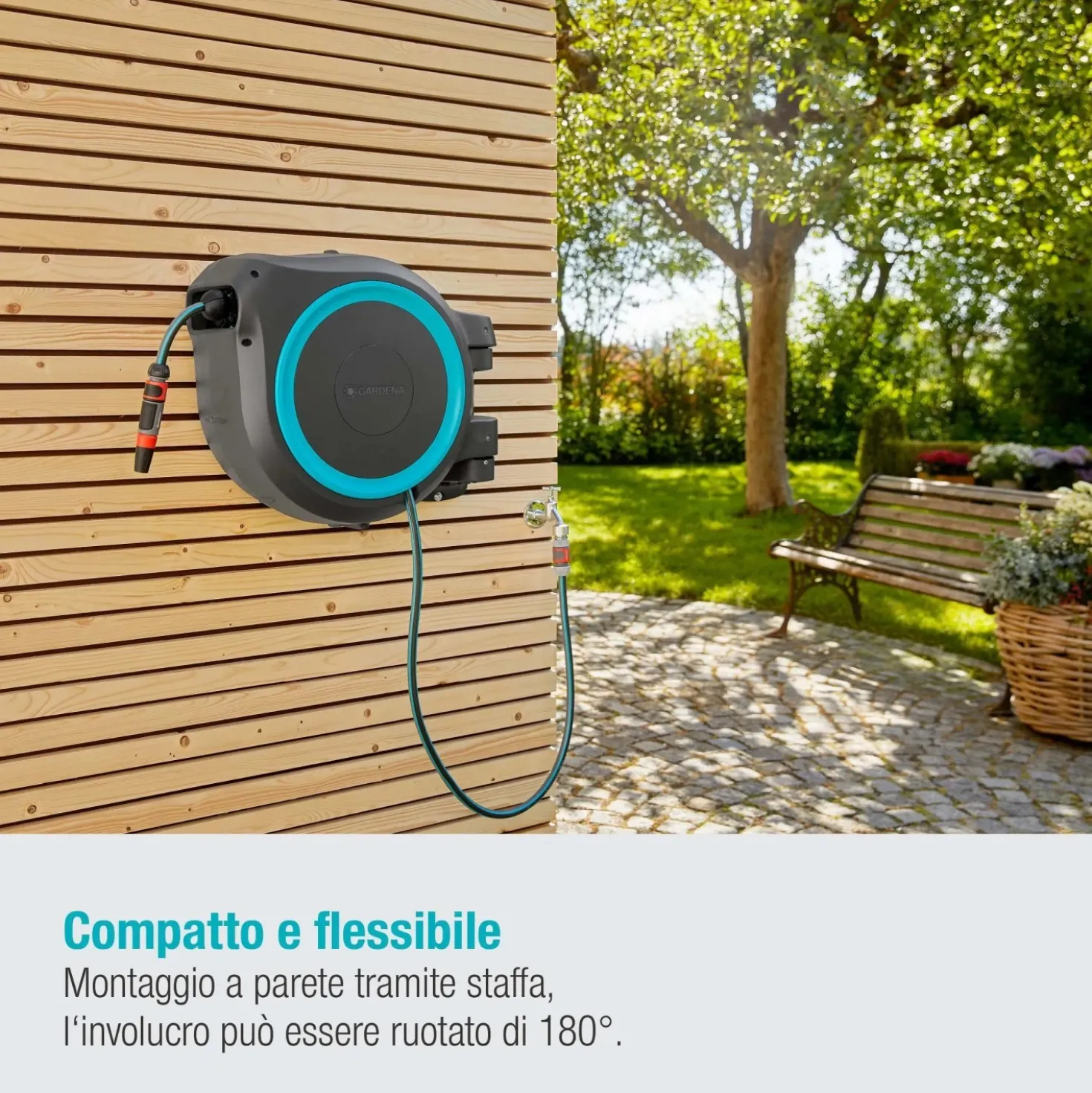 Avvolgitubo da parete automatico Rollup L Gardena tubo da 30 m Ø 13 mm