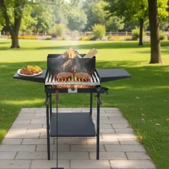Barbecue a carbone e legna Belvedere nero con ripiani laterali