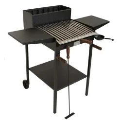 Barbecue a carbone e legna Belvedere nero con ripiani laterali