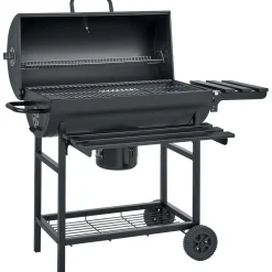 Barbecue a carbonella con tavolo pieghevole nero 70,5x35 cm