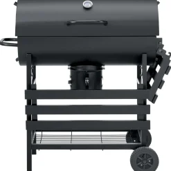 Barbecue a carbonella con tavolo pieghevole nero 70,5x35 cm