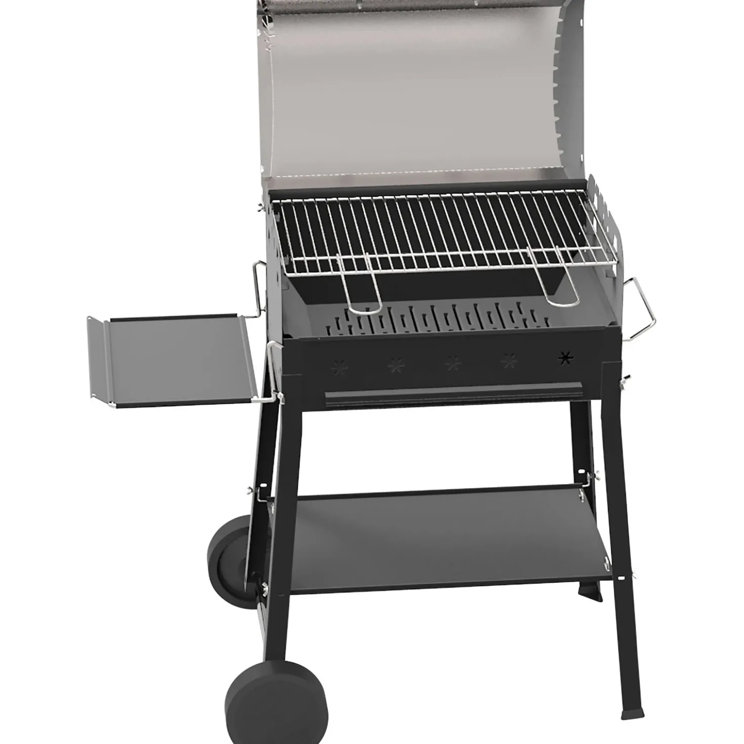 Barbecue a carbonella Garda nero con ripiano laterale e coperchio