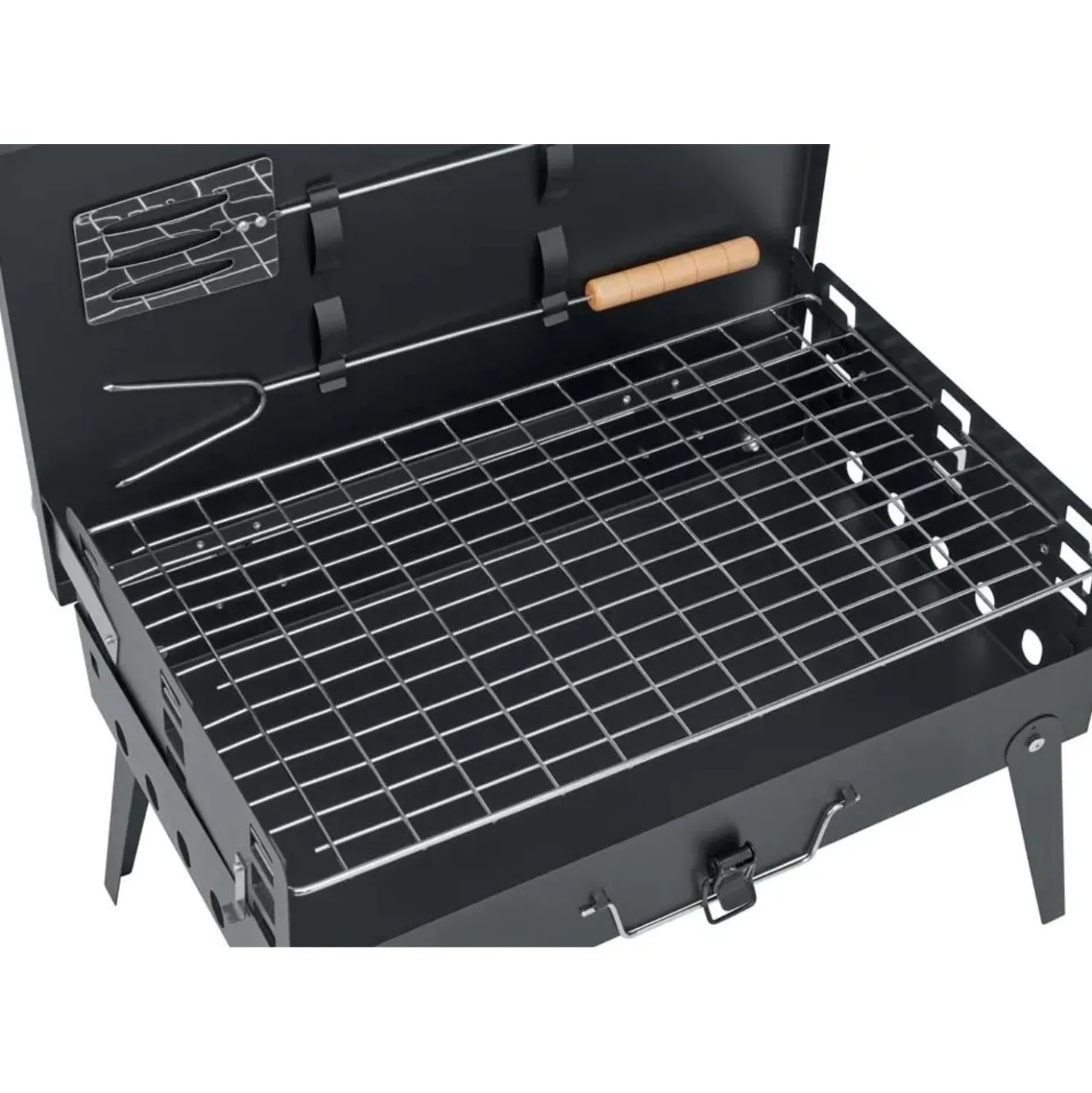 Barbecue a carbonella pieghevole da campeggio nero