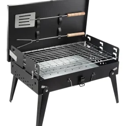 Barbecue a carbonella pieghevole da campeggio nero
