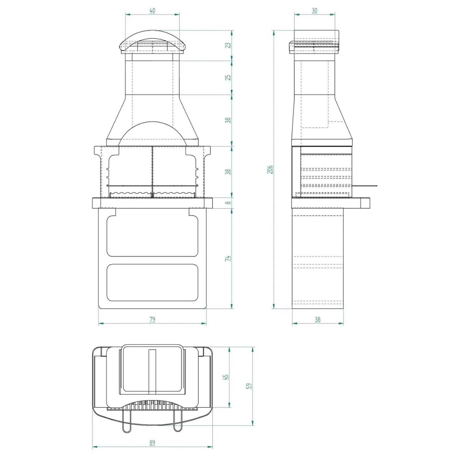 Barbecue a carbonella Rimini New H 200 x L 80 x P 53 cm