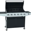 Barbecue a gas 6+1 bruciatori nero con fornello laterale e coperchio