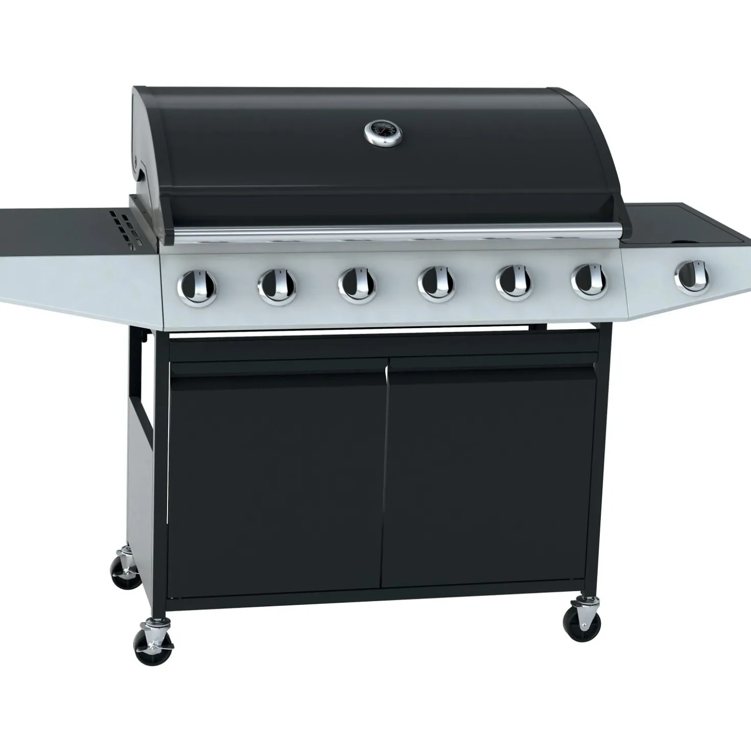 Barbecue a gas 6+1 bruciatori nero con fornello laterale e coperchio