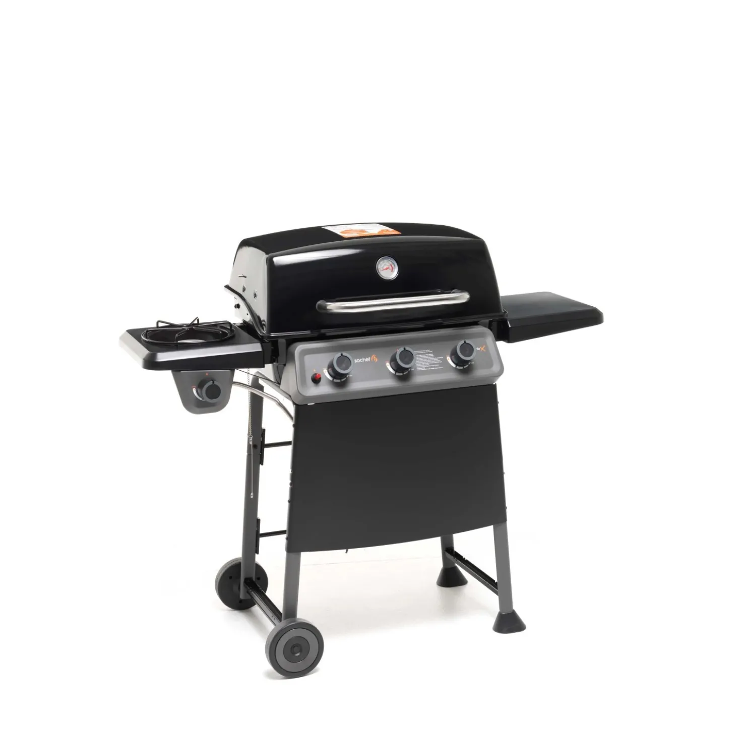 Barbecue a gas Diablox 3 bruciatori nero con fornello laterale