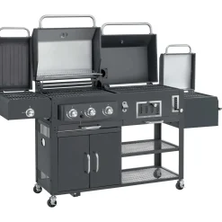 Barbecue a gas e carbonella Jamestown Drake nero con affumicatore