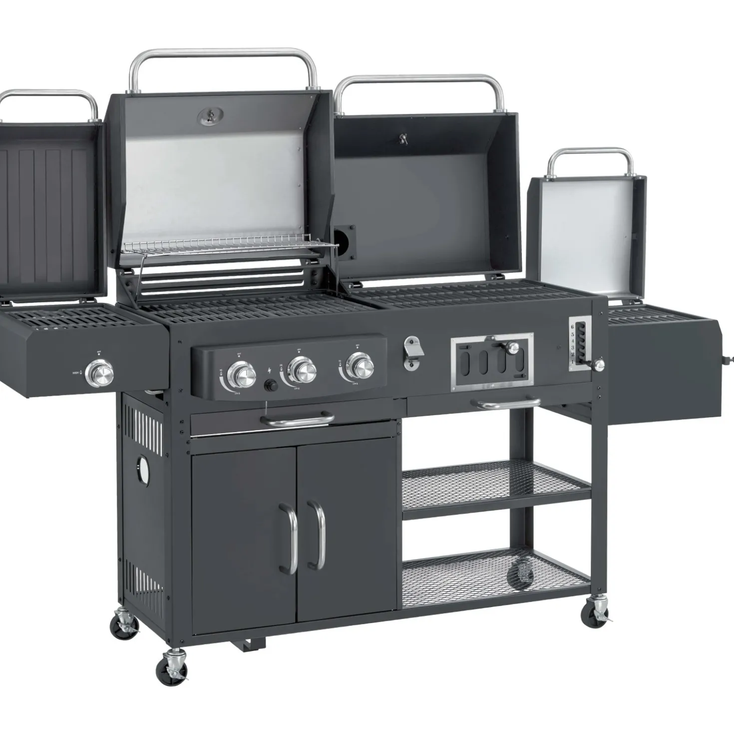 Barbecue a gas e carbonella Jamestown Drake nero con affumicatore