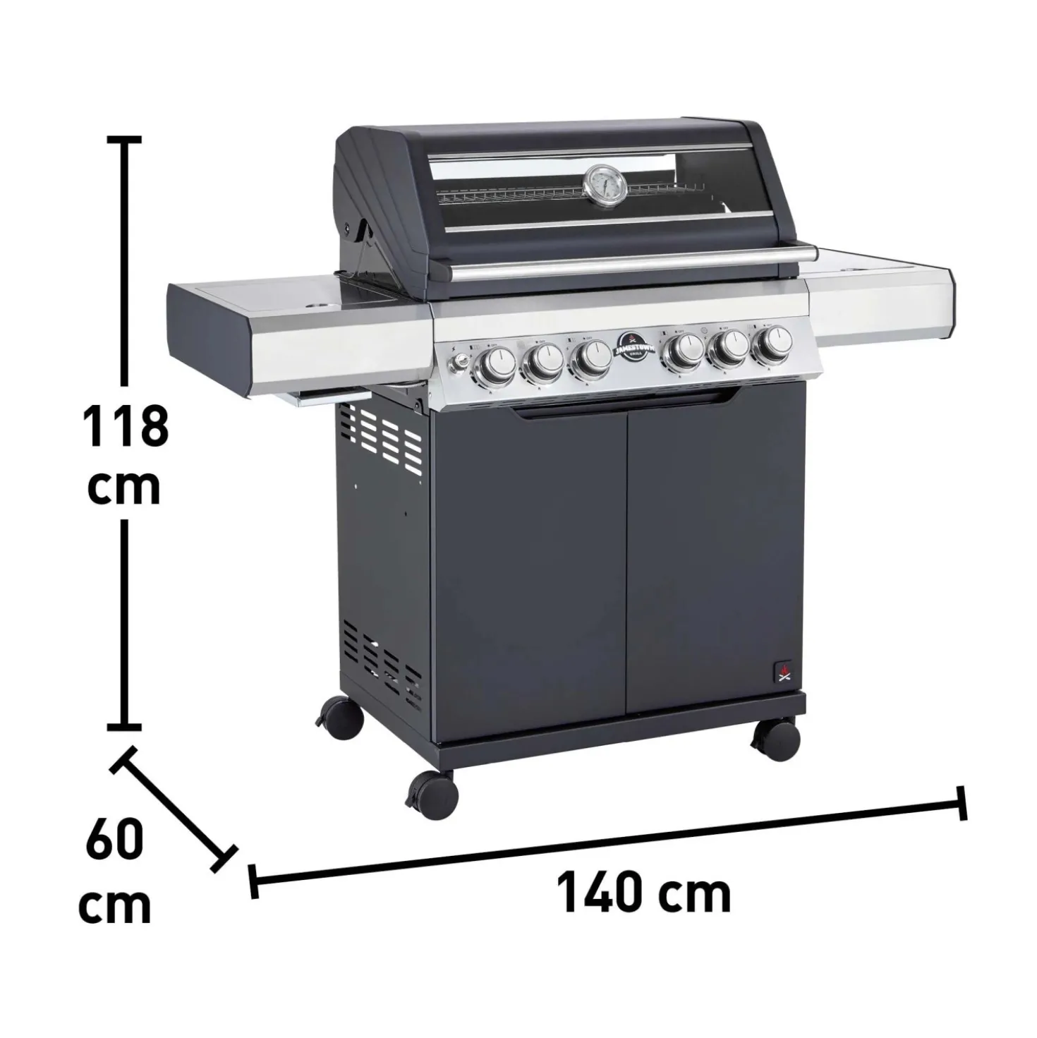 Barbecue a gas Jamestown Knox 4 bruciatori nero e argento 20,5kW