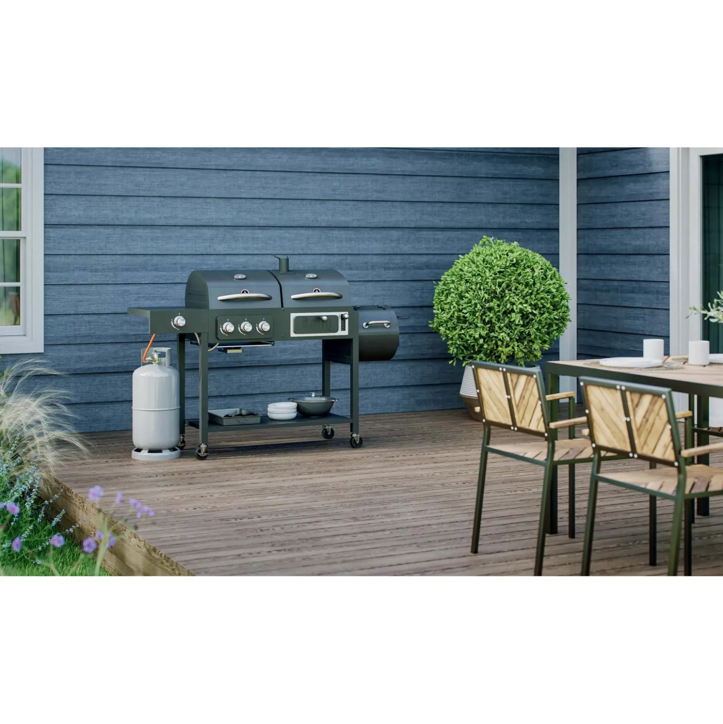 Barbecue combo Gas e Carbonella Dean con affumicatore 3 bruciatori